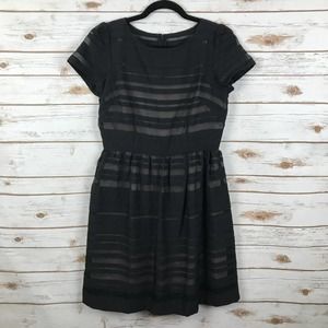 LOFT Black Striped Fit & Flare Dress